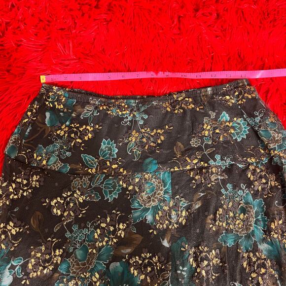 Womens Vintage Brown and Teal Fairycore Lacy Western Maxi Flowy Skirt L - Picture 3 of 4